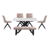 Warrior White Sintered Stone Dining Table  with bench and 4 Swivel Chairs